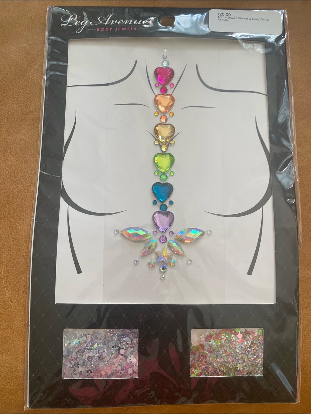 Leg Avenue Multicolor Heart and Iridescent Gem Body Jewel Sticker with Glitter